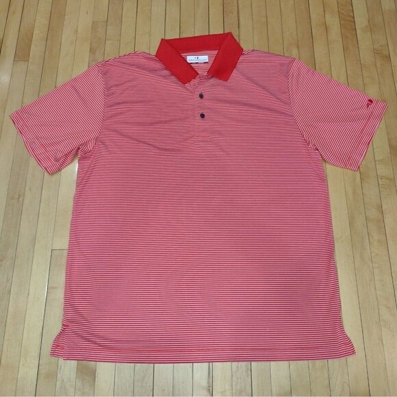 Grand Slam Performance Bright Red White Striped Mens Large Polo Golf Shirt - Picture 1 of 9